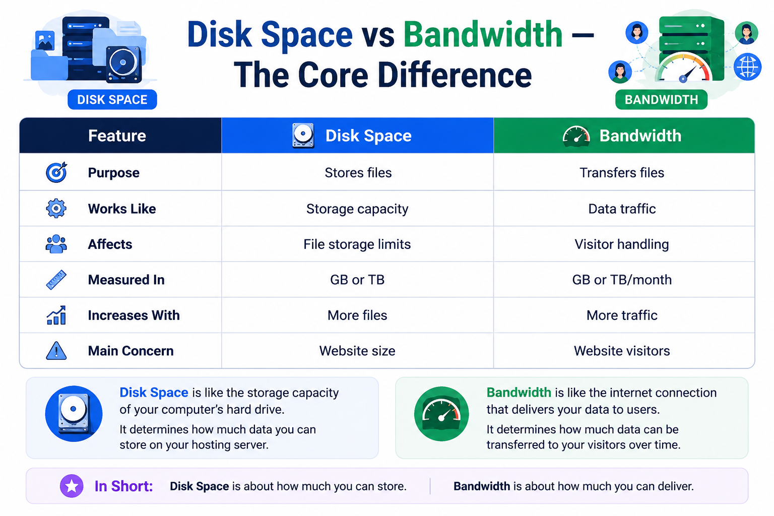 Disk Space vs Bandwidth — The Core Difference