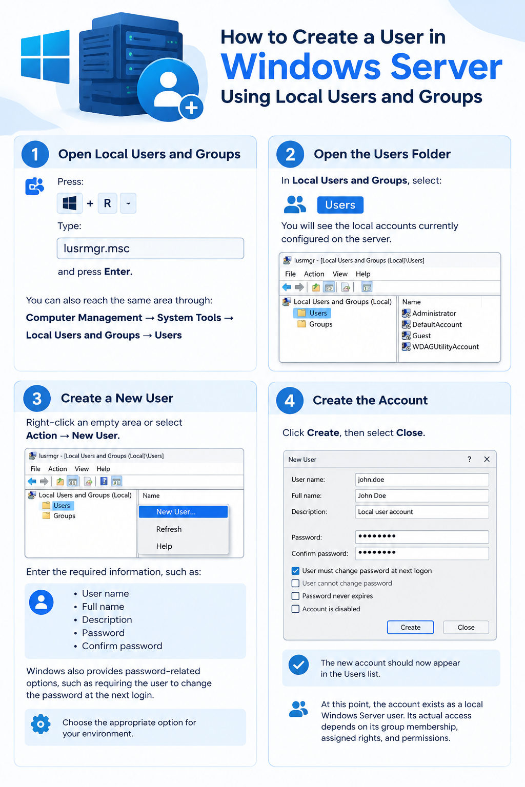 How to Create a User in Windows Server Using Local Users and Groups