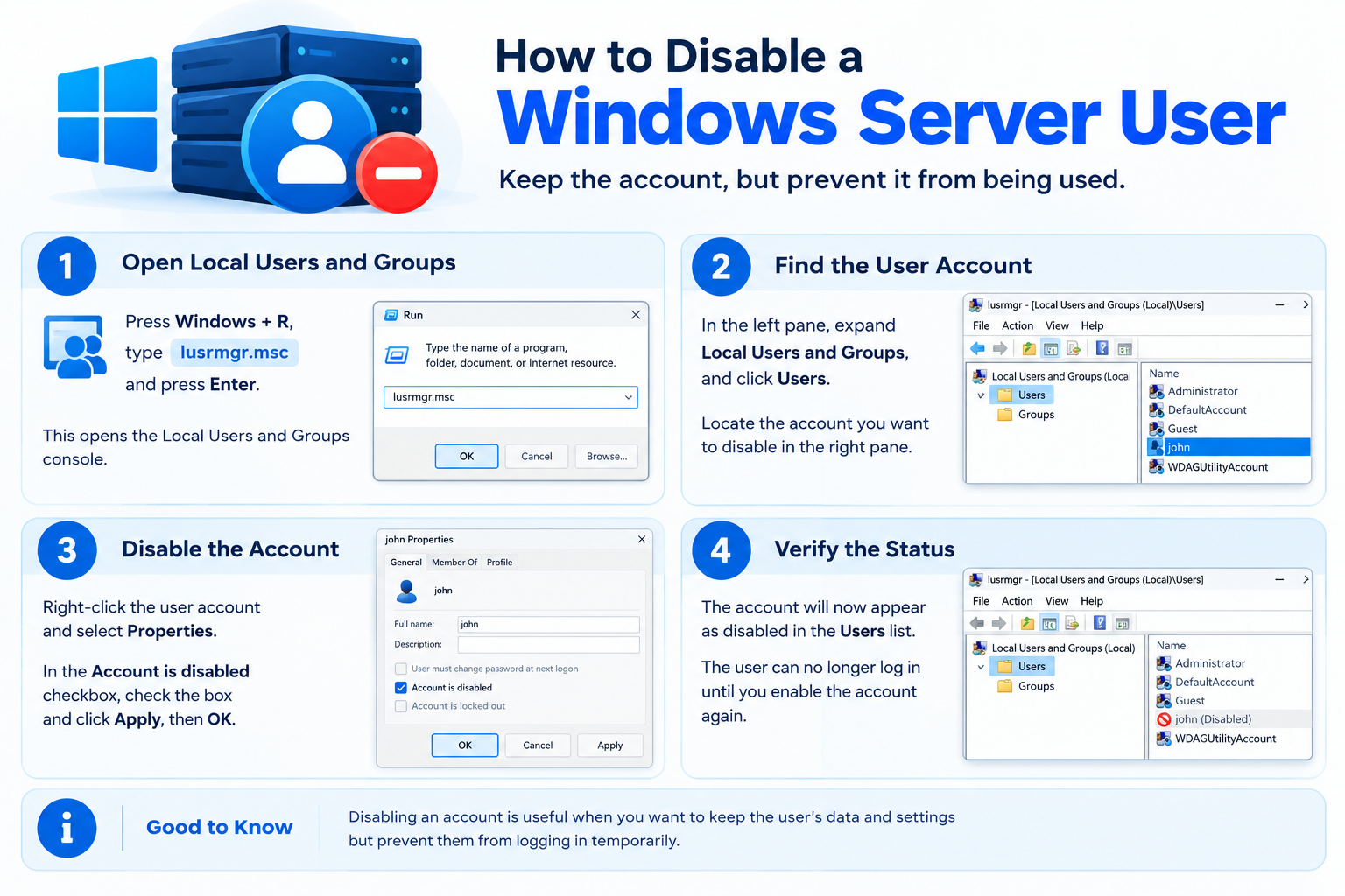 How to Disable a Windows Server User Later